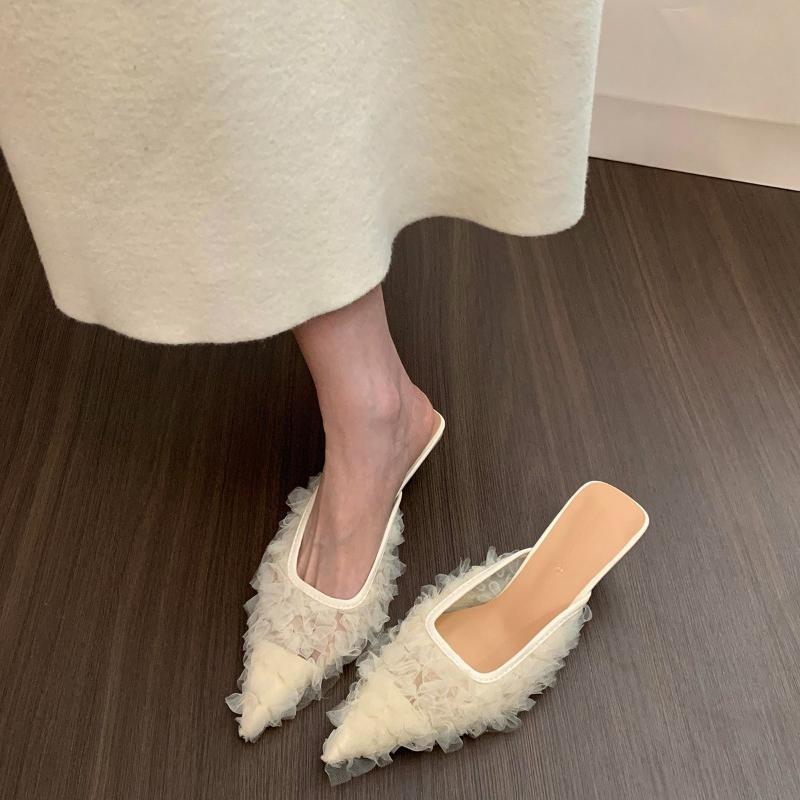 

2026 Summer New Pointed Toe High Heels Women Slippers FashionOn Party Pumps Mules Slide Shoes 34 бежевый