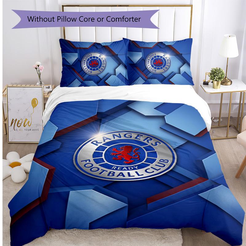 Set Biancheria da Letto Rangers FC Stampato 3 Pezzi Copripiumino Traspirante con Federe Biancheria da Letto Decorativa per Camera da Letto Casa