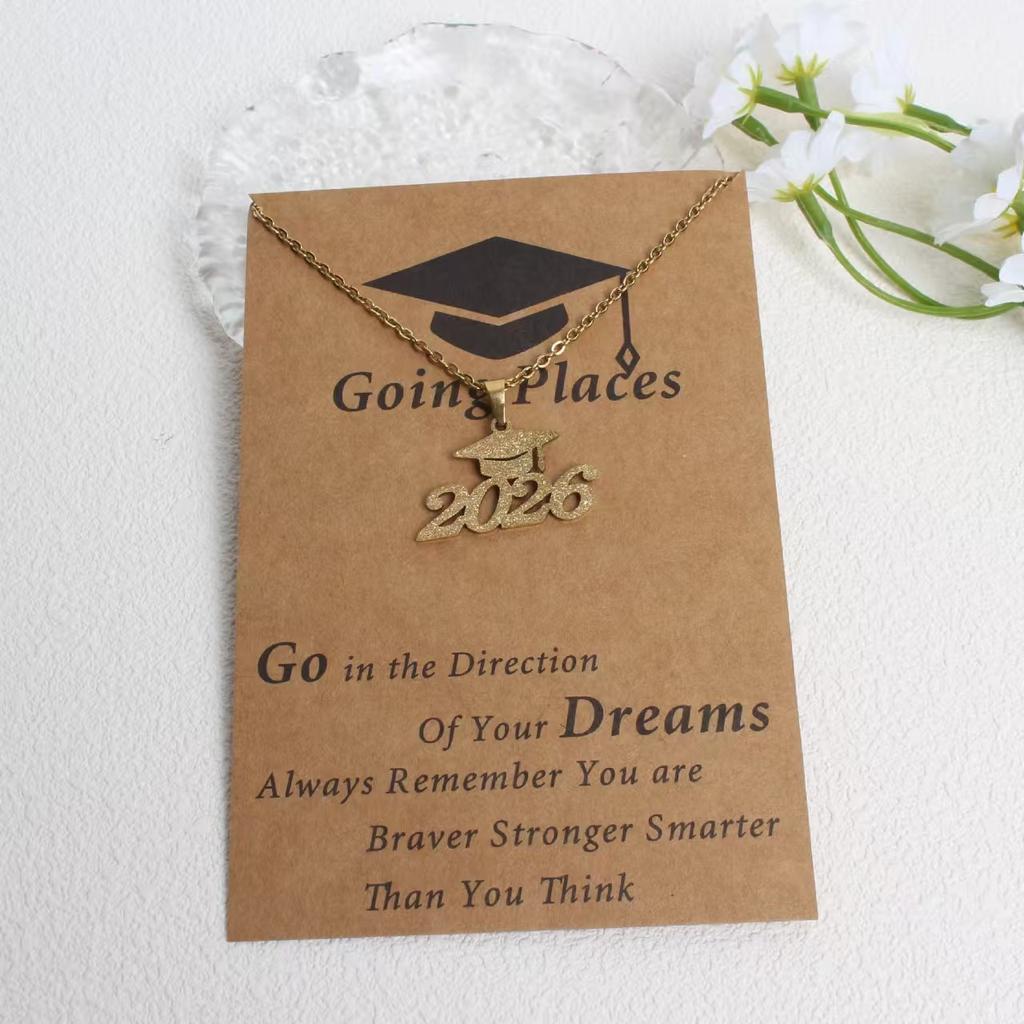 Fashion 2026 Year Graduation Pendant Necklace Minimalist Stainless Steel Gold Plated Gift for Students Jewelry Gift