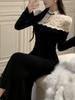 Elegant Lace Splicing Fishtail Qipao: Autumn/Winter Slim Hip-Hugging Long Dress for Women