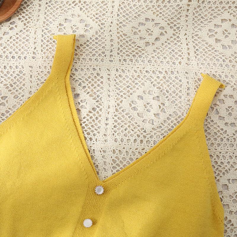 2024 Women's Ice Silk Solid Color Three-Button Knit Vest for Spring/Summer