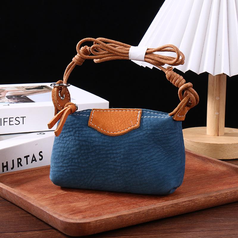 

Мини-помада, чехол для наушников и монет для женщин — Мягкая воловья кожа, Японский и корейский стиль джинсовый синий