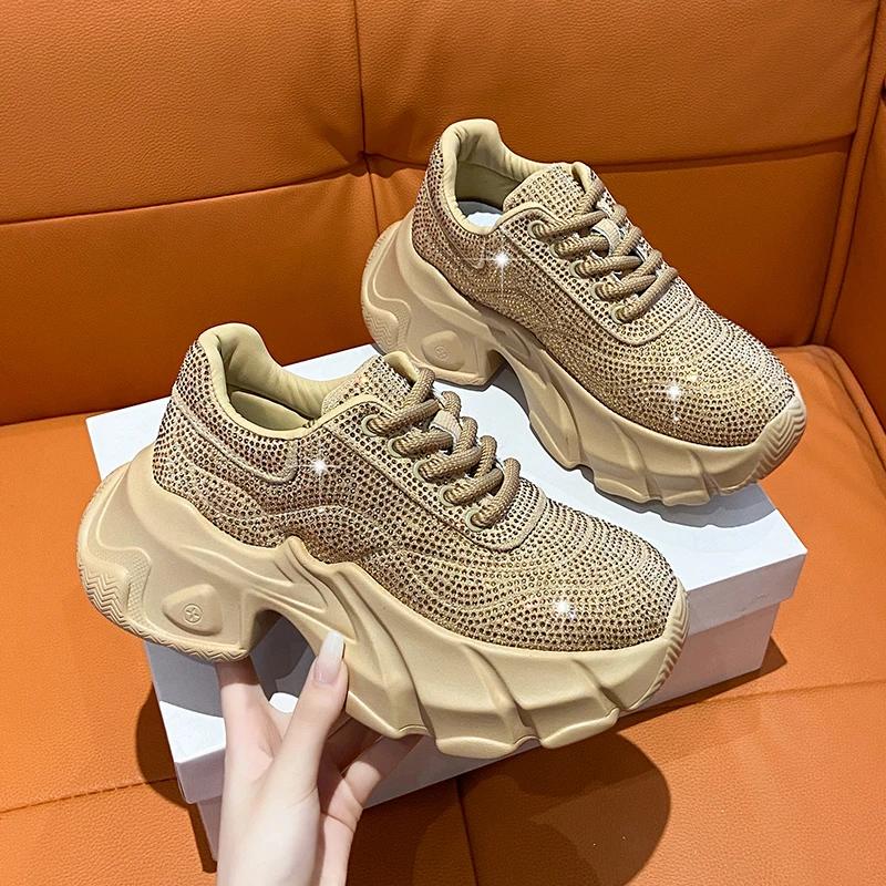 Shoes For Women  New Shiny Rhinestone Women'S Sneakers Shoes Autumn Korean Fashion Thick Sole Sports Shoes  De Mujer