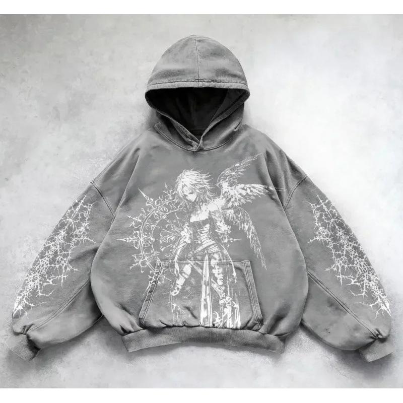 Y2K Retro Punk Digitaldruck Hoodie: American Gothic Paar Sport