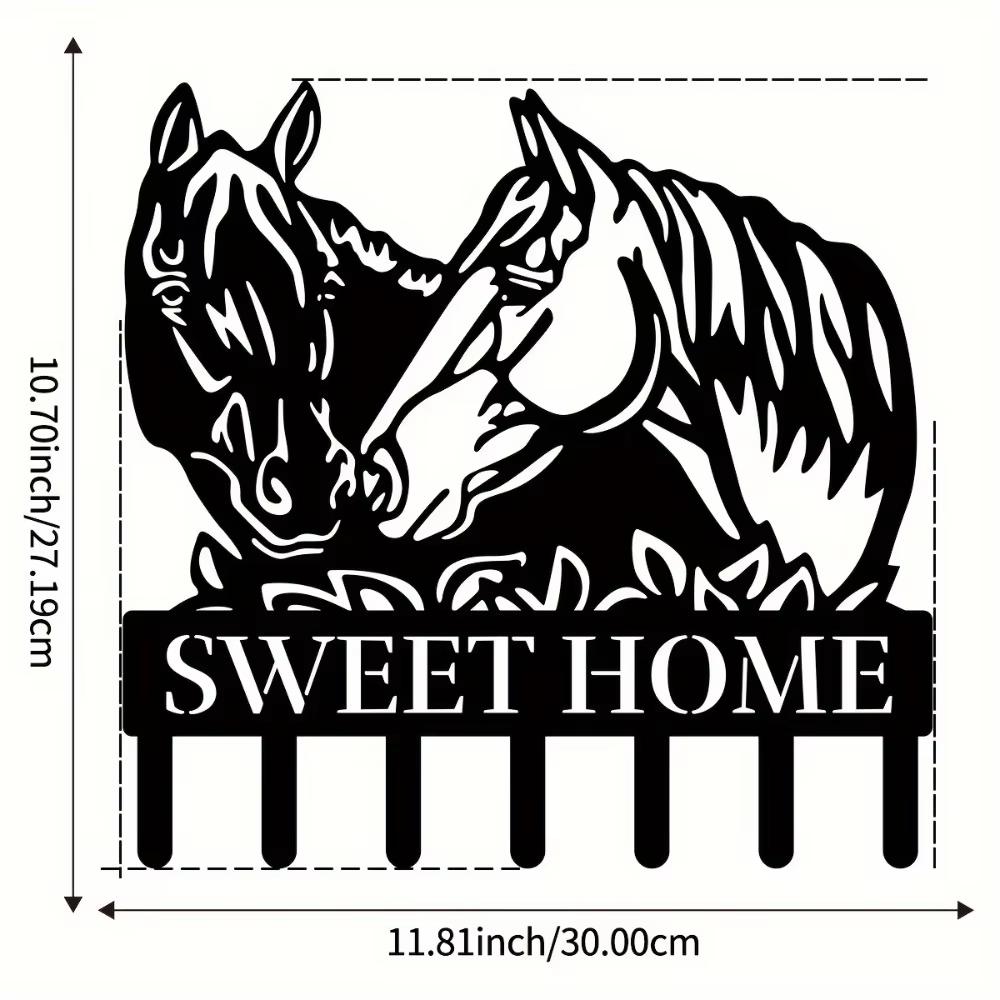 1pc, Wall Two Horse Head Metal Key Hanger, Multi-Purpose Clothes Bag Key Hook, Decorative Living Room Wall Hook, Metal Wall