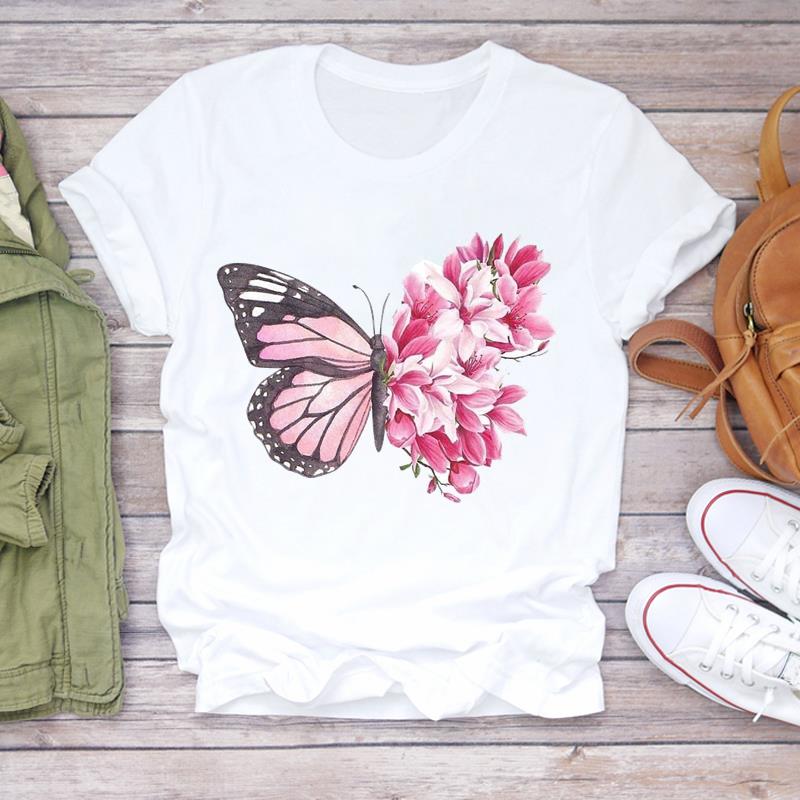 (Asian Size) Women Tee sweet love heart trend cute Top Clothing Casual  Short Sleeve T Shirt Fashion Print Lady Female Graphic T-shirts
