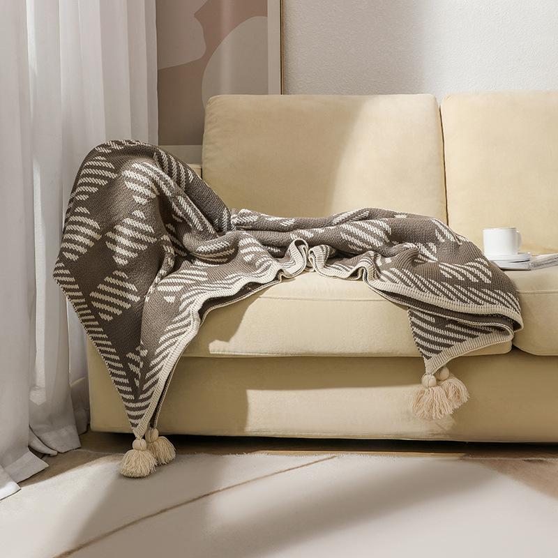 Boho Throw Blanket Ethnic Wave Tassel Knitted Sofa Cover Blanket Window Air Conditioning Blanket Cozy Office Home Napping Blanket