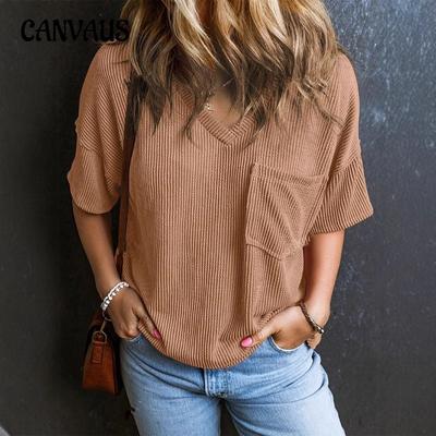 Plus Size Women's Summer New Casual Solid Color V Neck Pullover Short Sleeve Sleeve Top