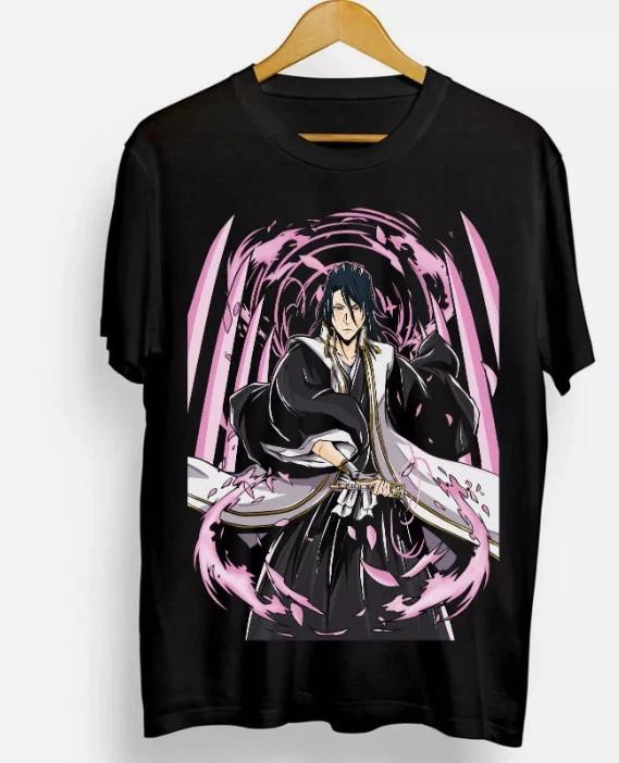 Anime Byakuya Kuchiki Bleach Unisexga Black T Shirt Size S 4XL S