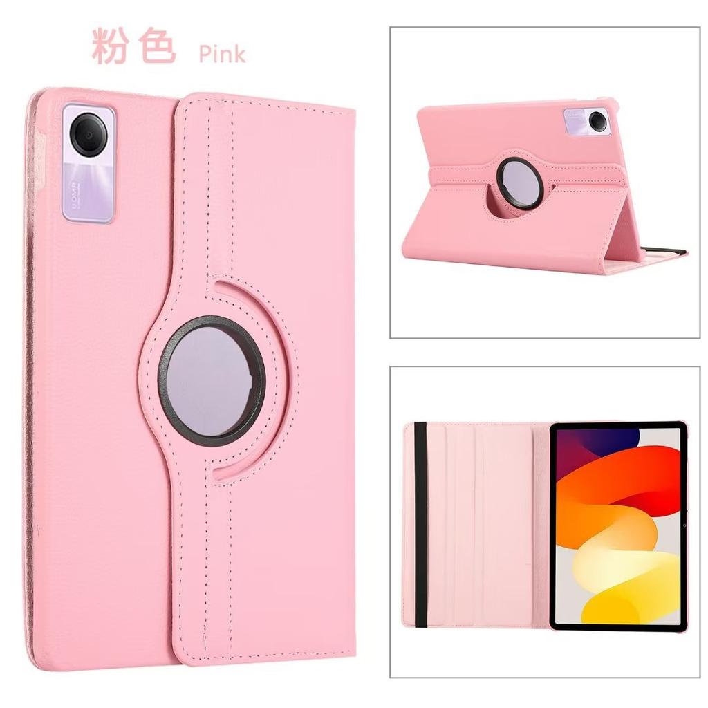 Applicable To Redmi Pad SE 11 Inch Flat Leather Case Pad2 Solid Color All-inclusive Rotating Lychee Pattern Bracket Anti-drop Shell
