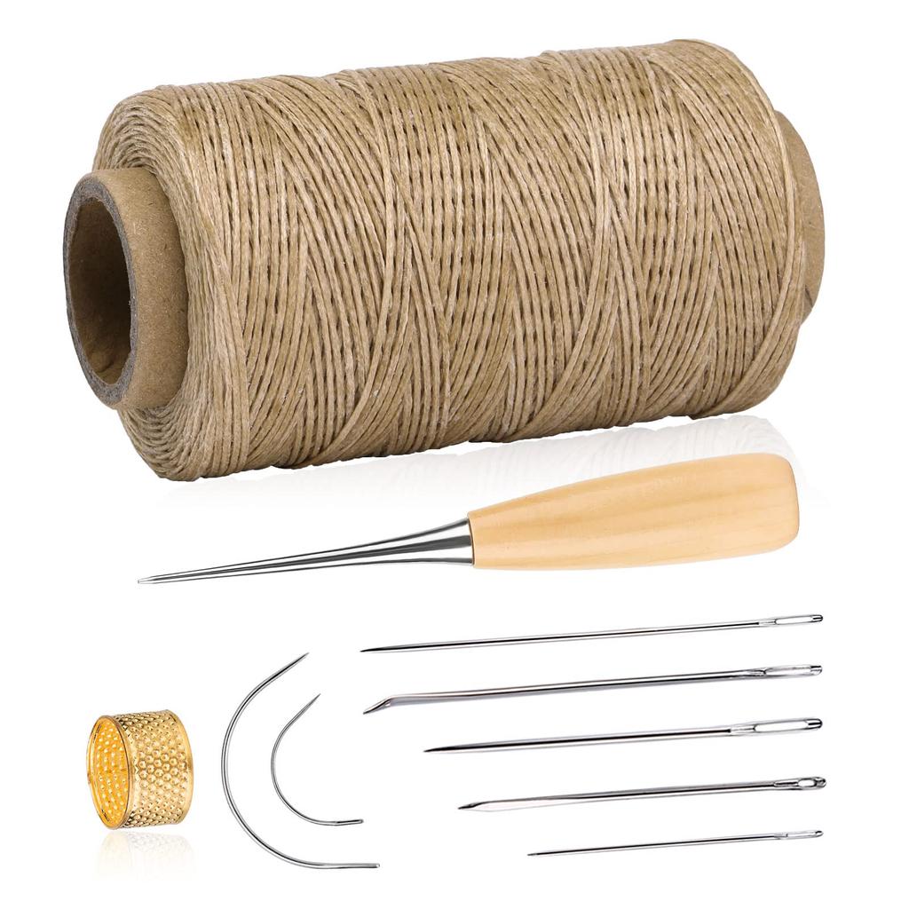 Fenrry 273 Yards Leather Waxed Thread Sewing Kit  Awl Thimble Leather Sewing Upholstery Repair Kit for Leather Carpet Sofa Seat