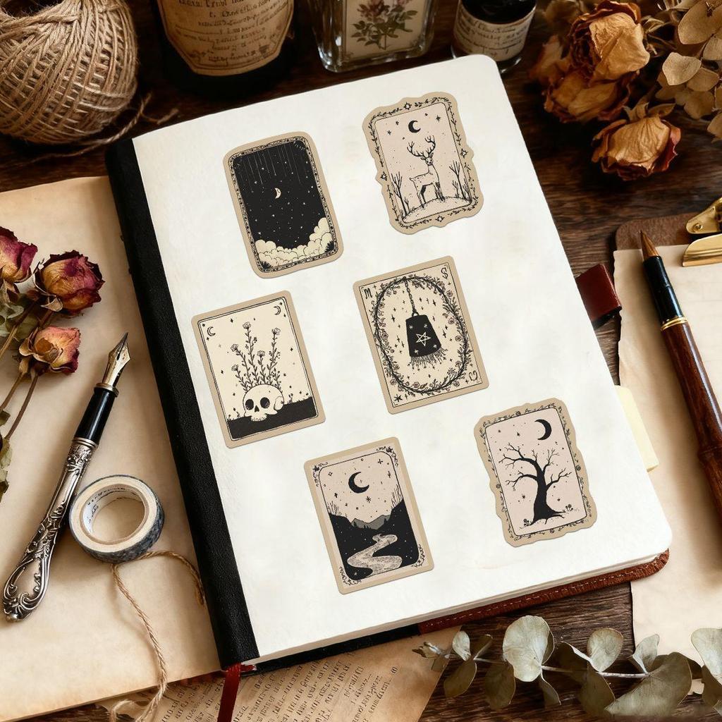 50PCS Waterproof Gothic Tarot Card Stickers for Luggage, Scooters, Notebooks, Journals