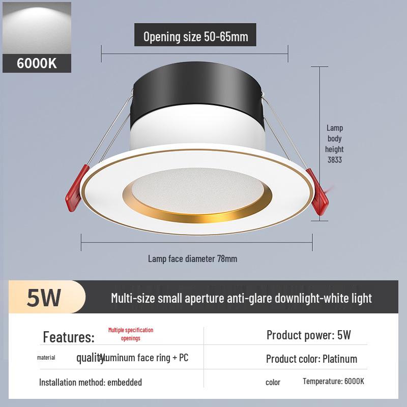 2-Inch Recessed Spotlight: Small Downlight for Ceiling In Living Room, Bullseye Hole Design, Opening Size 55.5cm X 606.5cm