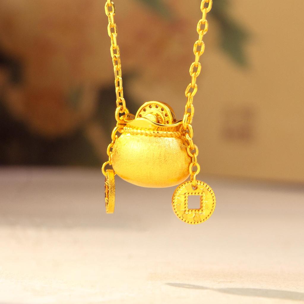 Colar Pingente de Franja Porta-Moedas Dourado Inspirado no Xiaohongshu para Mulheres - Design Leve de Luxo