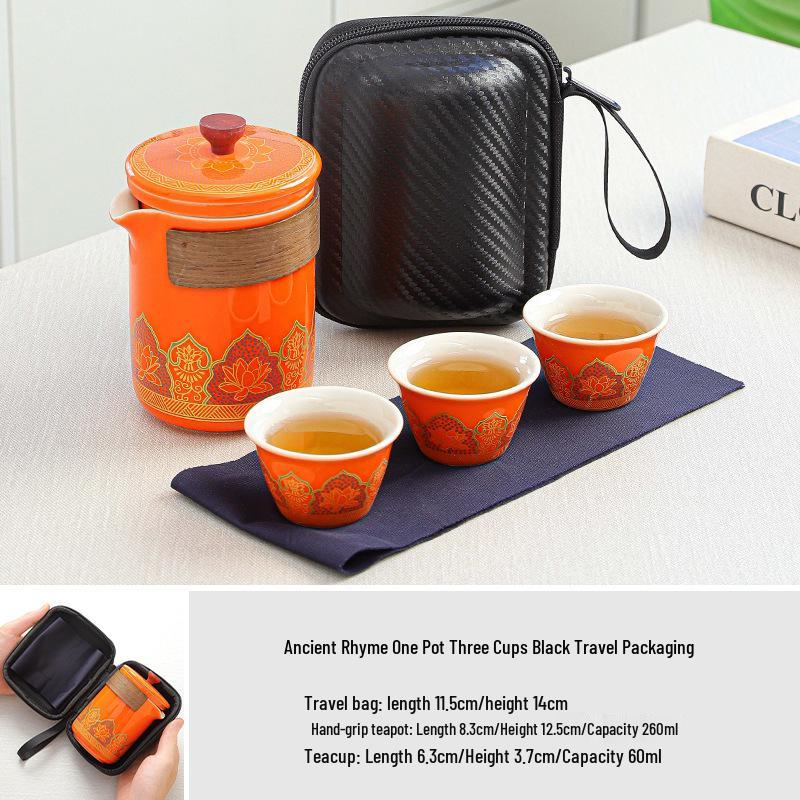 Ceramic Travel Tea Set with Tray - Portable Cup for Outdoor Anniversaries & Custom Souvenirs