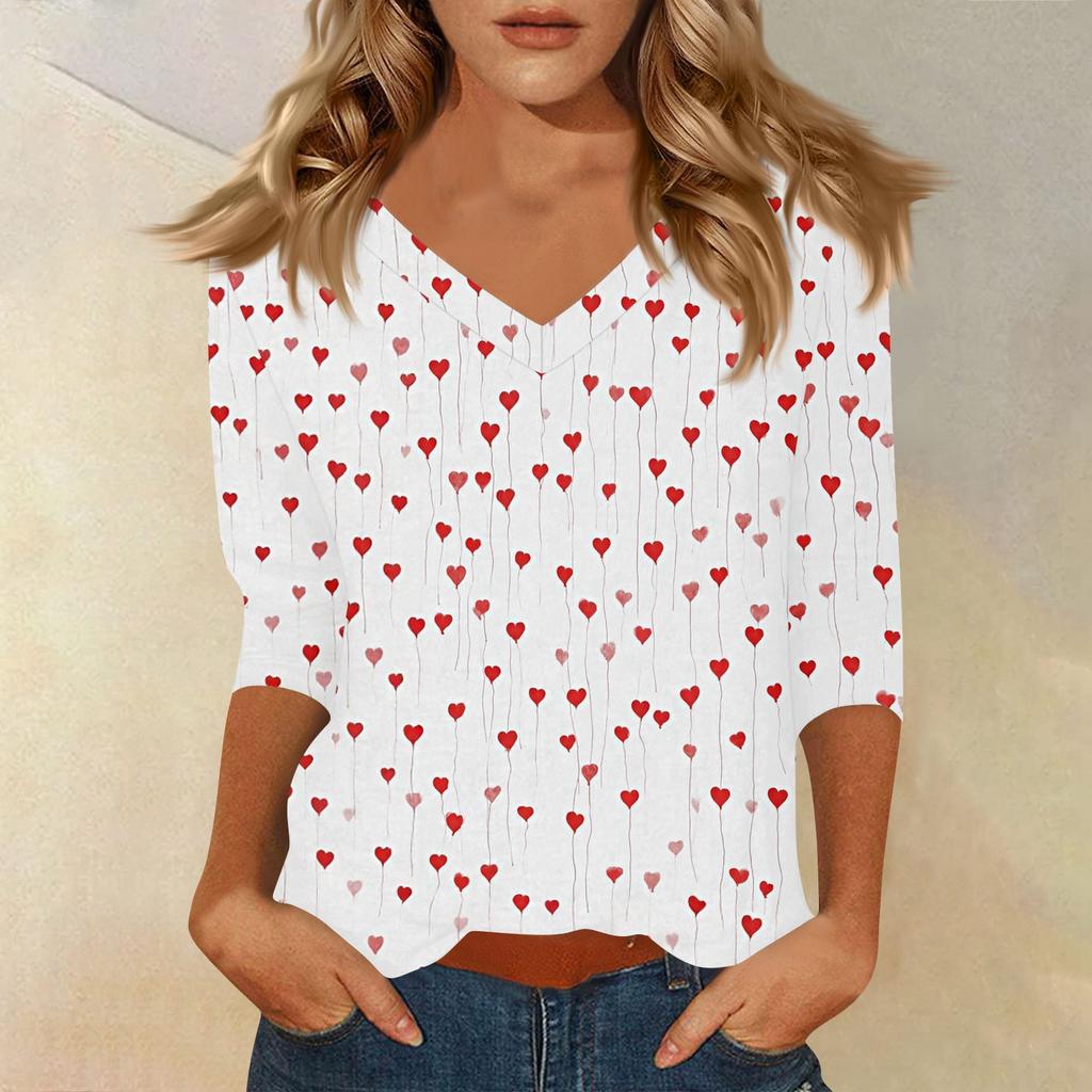 Women's T Shirt Print 3/4 Sleeve Daily Weekend Fashion Basic V- Neck Regular Top