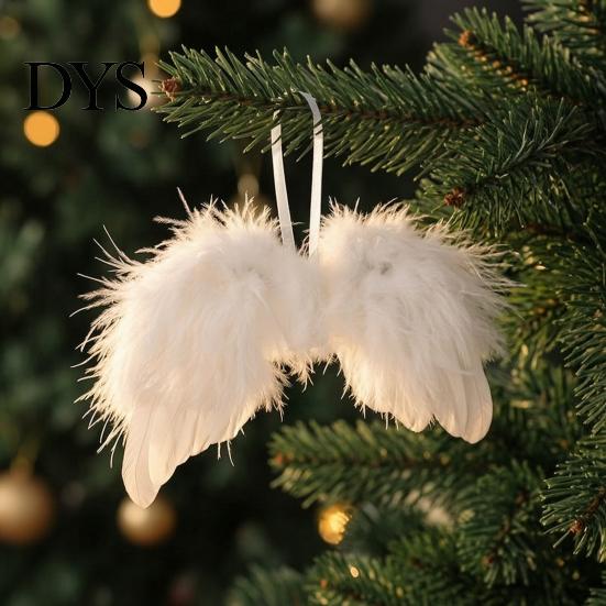 Seasonal Decorative Props 10Pcs White Feather Angel Wings Ornament for Christmas Tree Decoration, Soft Fluffy Lightweight Hanging Ornaments