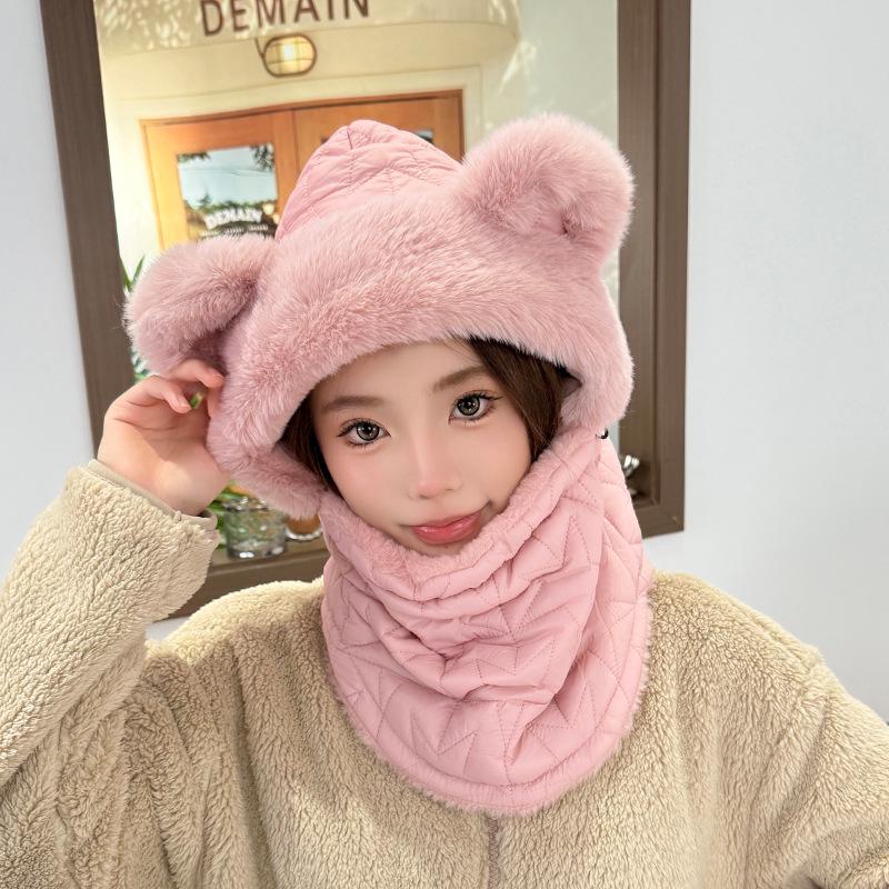 

Женская теплая балаклава-шапка с шарфом и защитой ушей для зимней езды Head Circumference: 54-58cm