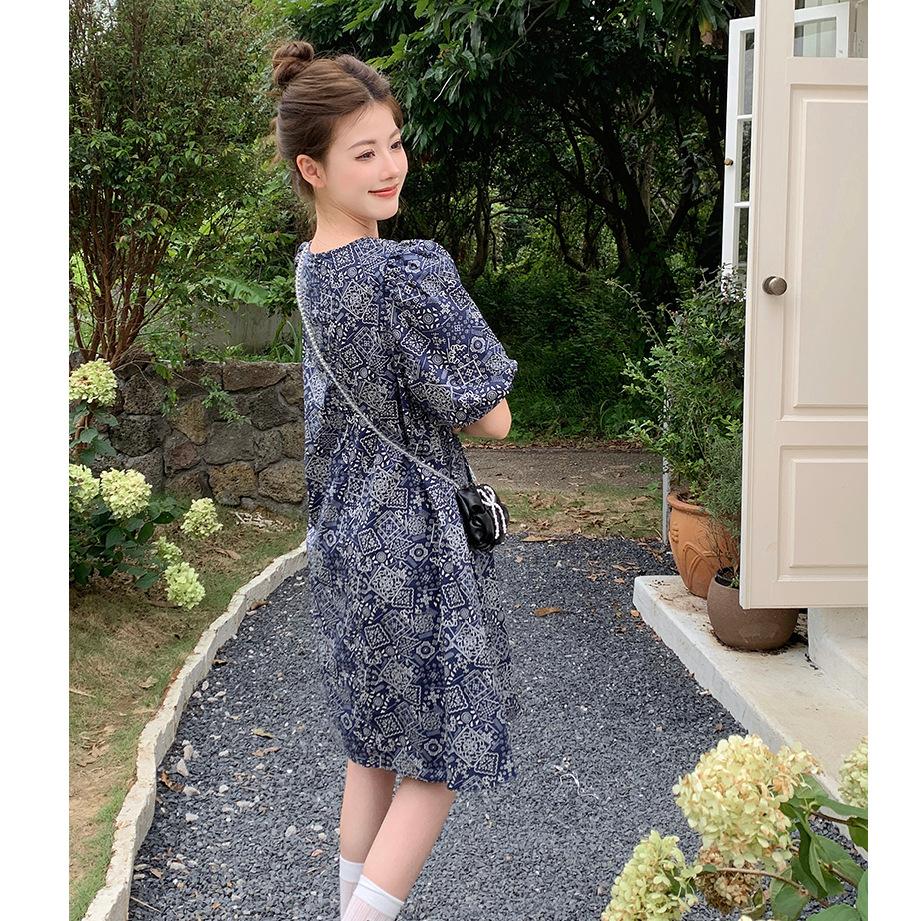 French Retro Floral Design Dress Women's Summer New Korean Version Small Bubble Sleeve A-shaped Dress