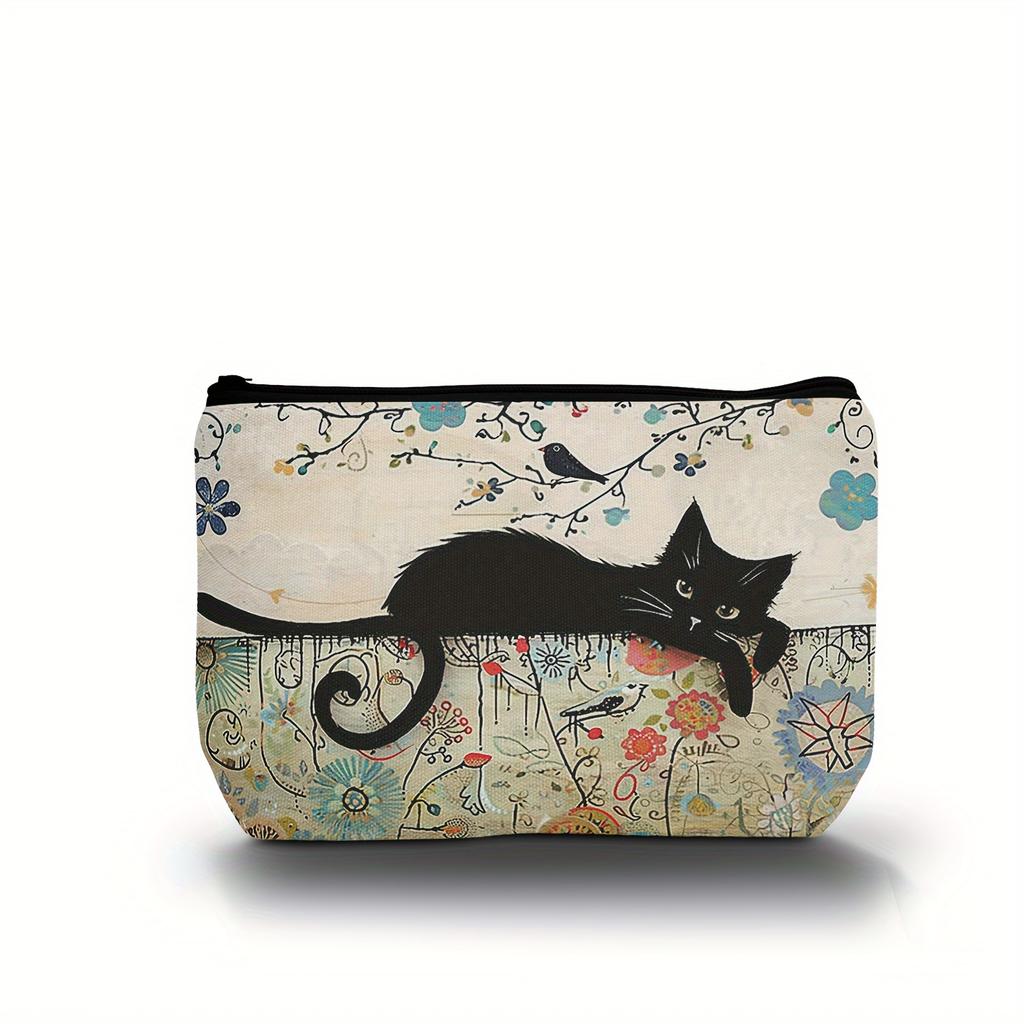 Retro Cat Pattern Makeup Bag Travel Storage Bag  Multi-functional Portable Toiletry Bag