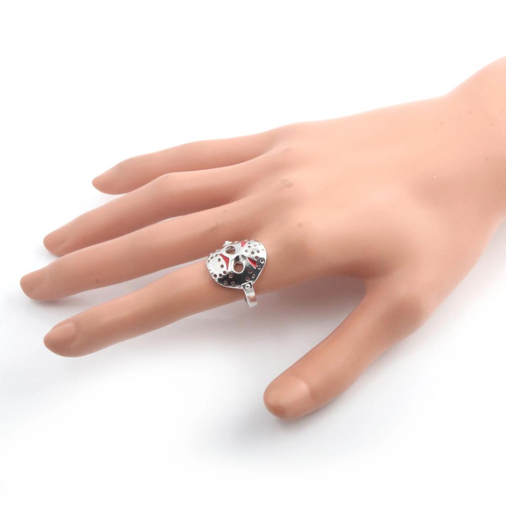 Nové módní Halloween hororové filmové prsteny Jason hokejová maska kovový nastavitelný prsten pro děti halloweenské šperky dárek