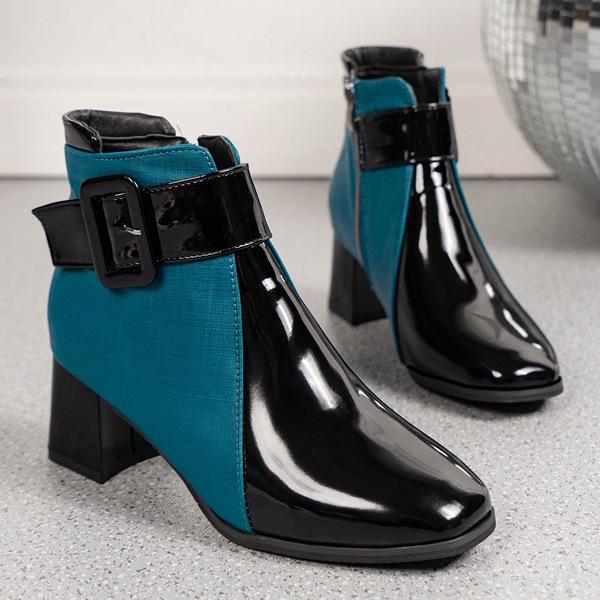 

Women s 2025 Autumn/Winter British Style Fleece-Lined Square Toe Chunky High Heel Ankle Boots 38