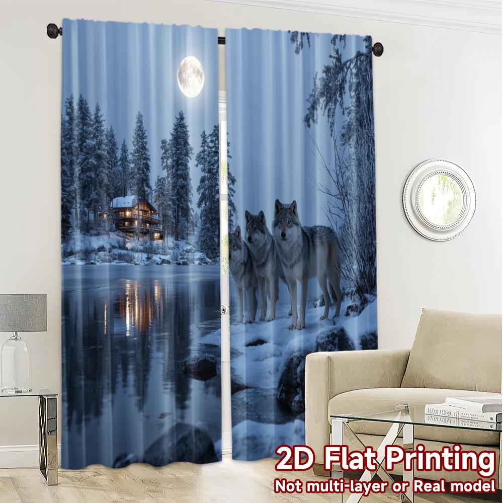 2pcs, 2D FLAT PRINTING Curtains (Without Rod) Moonlit Wolves(2) Chic Curtains&Window Treatment Yarn Curtains Versatile All Ldeal