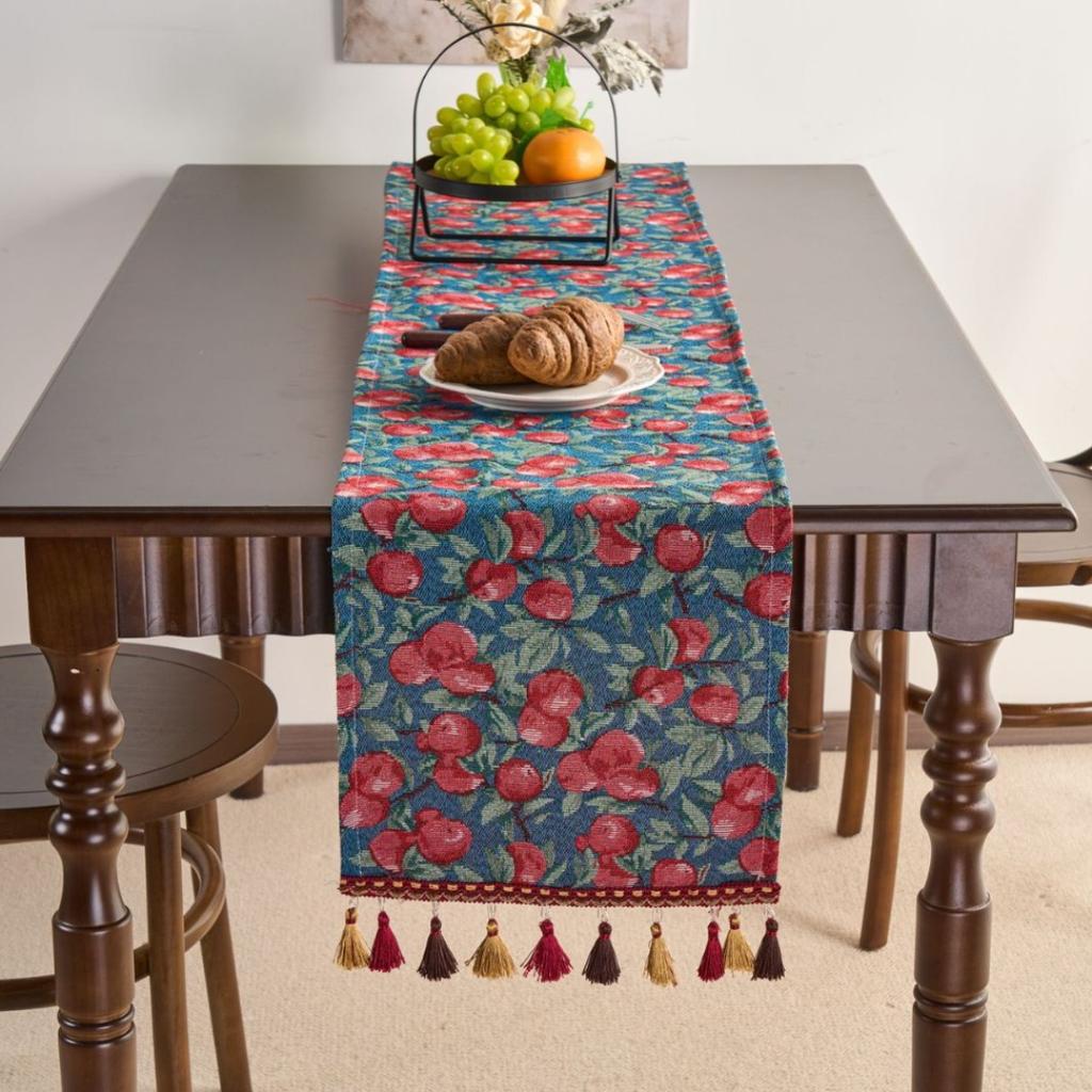 Table Flag Red Jacquard Tea Flag Fringed Ethnic Style Geometric Tv Cabinet Coffee Table Long Cover Decoration