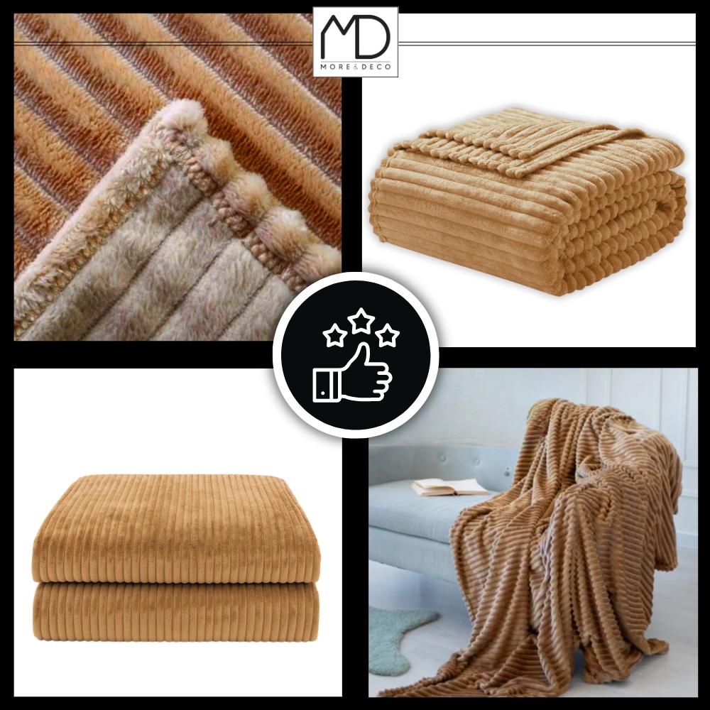 Brown Embossed Striped Blanket 200x220 Cm Plaid Bed Armchair Warm Gift