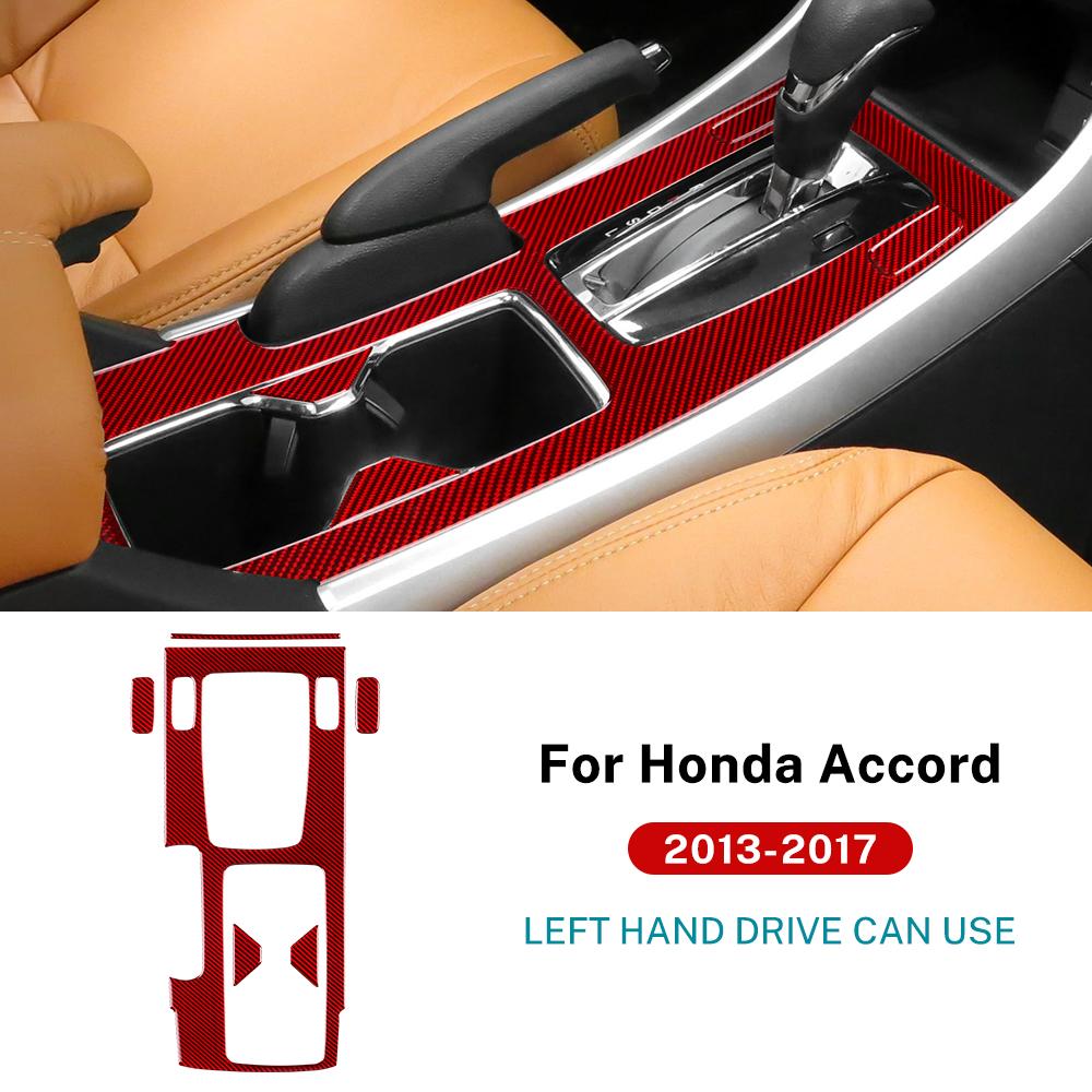 Real Soft Carbon Fiber Sticker For Honda Accord 2013 2014 2015 2016 2017 LHD Car Central Gear Shift Panel Interior Trim Cover