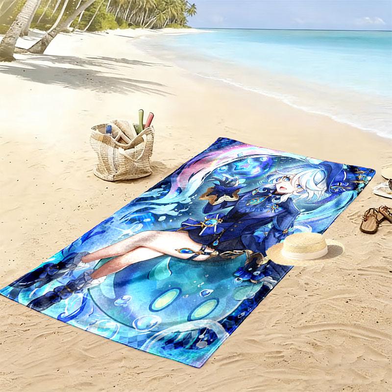 Genshin Print Beach Towel, Large Soft Quick Dry Towel for Beach Camping Swimming