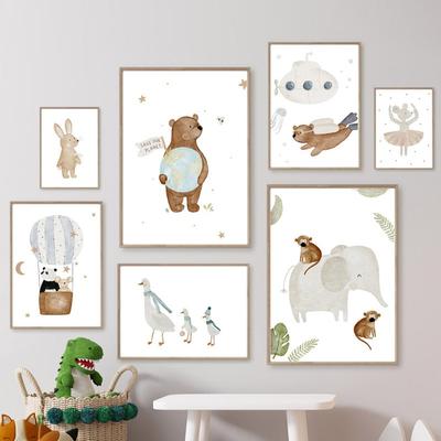 Boho Bear Elephant Rabbit Monkey Balloon Wall Art Canvas Painting Nordic Posters And Prints Wall Pictures Baby Kids Room Decor