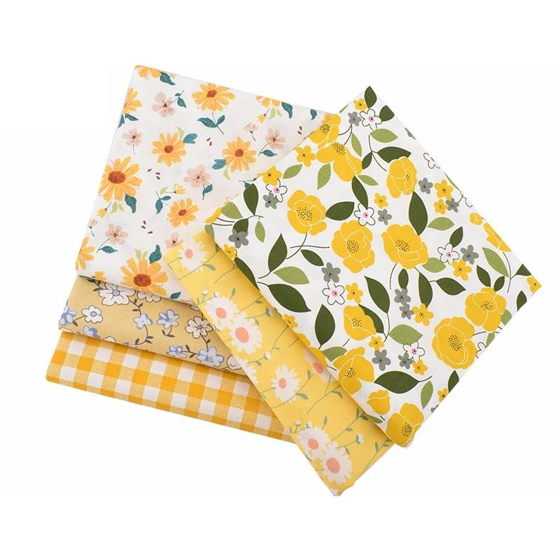 8 szt. Tkanina patchworkowa DIY Szycie Pikowanie Materiał 25x25cm Żółty Drukowany 20x25cm Splot skośny Seria kwiatowa Tkanina bawełniana