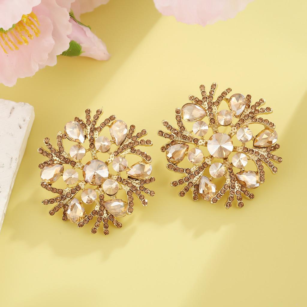 Geometric Alloy Sparkling Earrings With Gold Posts For Women Wedding Party