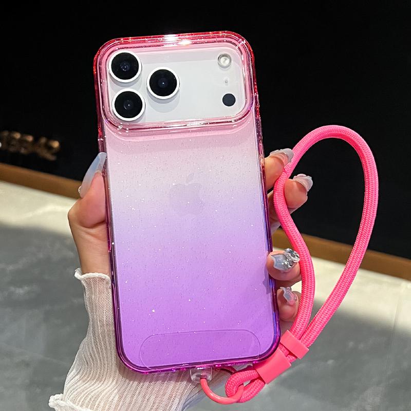 

New Luxury Gradient Color Collision Shimmering Powder/Glitter Lanyard Phone Case For iPhone 17 Pro Max Air Bumper Back Cover iPhone17 Pro
