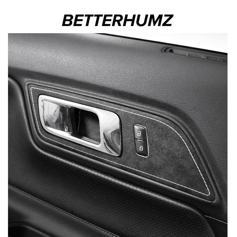 Betterhumz For Ford Mustang 2015-2023 Car Interior Door Pull Handle Switch Panel Made of Alcantara Trim Sticker Deco Accessories