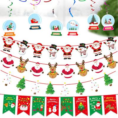 Weihnachts-Silvester-Party Schuldekoration Arrangement Weihnachts-Papier Latte-Blume Banner Spiralanhänger