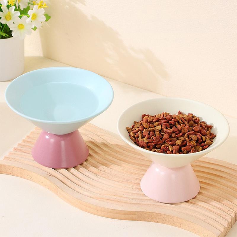 Color-Blocked Ceramic Pet Bowl Elevated Cat Bowl Protects Cervical Vertebrae Pet Supplies