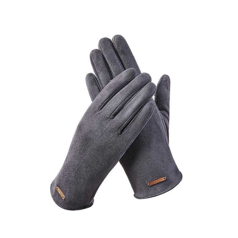 Unisex Fleece-Lined Suede Gloves for Outdoor Cycling and Driving - Cold-Proof, Touchscreen-Enabled for Autumn and Winter.