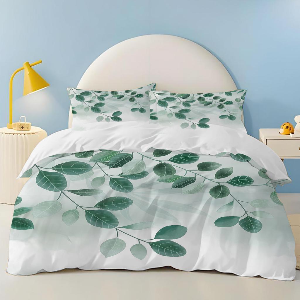 Plants leaves green 100% Polyester Home Decor 3-Piece 1 Quilt Cover One Piece Bedding Set Comforte Exquisite Birthday Gift