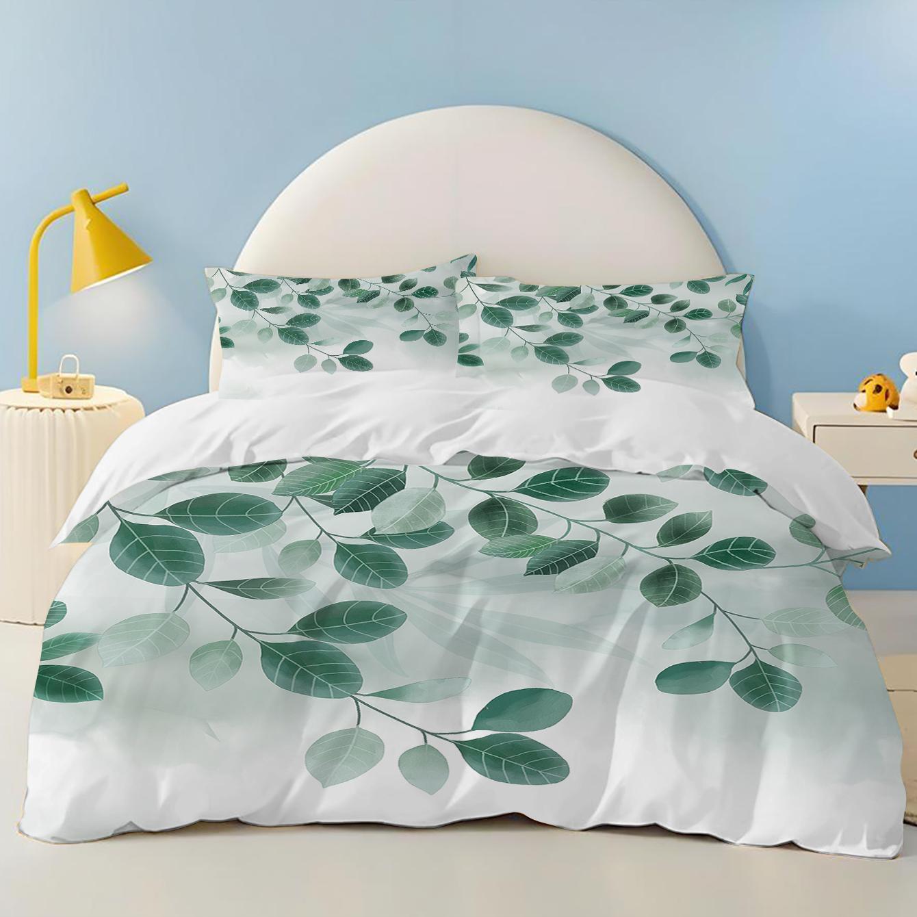 

Plants leaves green 100% Polyester Home Decor 3-Piece 1 Quilt Cover One Piece Bedding Set Comforte Exquisite Birthday Gift EU Single(135*200cm)3pcs