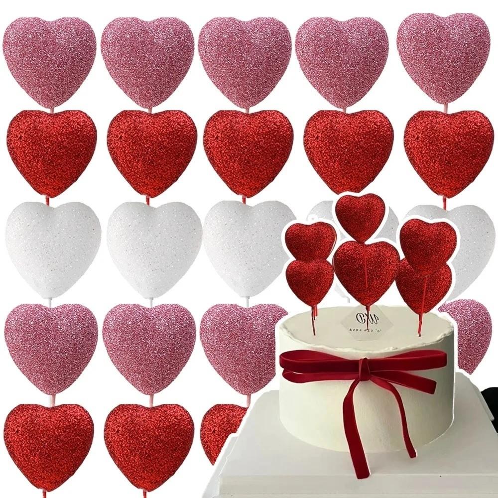 10pcs Reusable Glitter Hearts Stick Foam Flower Bouquet Red Heart Branch DIY Vase Pick Stick Wedding Accessory