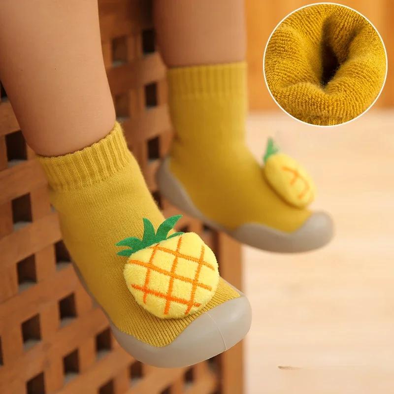 Autumn and Winter Terry Thickened Toddler Shoes Socks Children's Baby High Warm Boys and Girls Three-dimensional Fruit Pattern