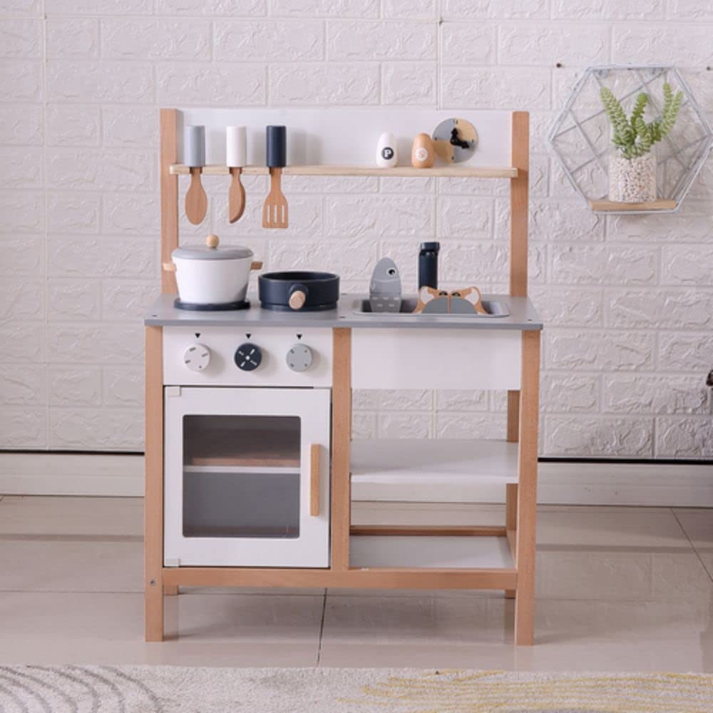 OSJ (OSJ) Wooden Play Kitchen Set with Cooking Utensils, Display Shelf, Mini Kitchen, Educational Toy, Spices, Food, Toys, Storage, Gift, Christmas