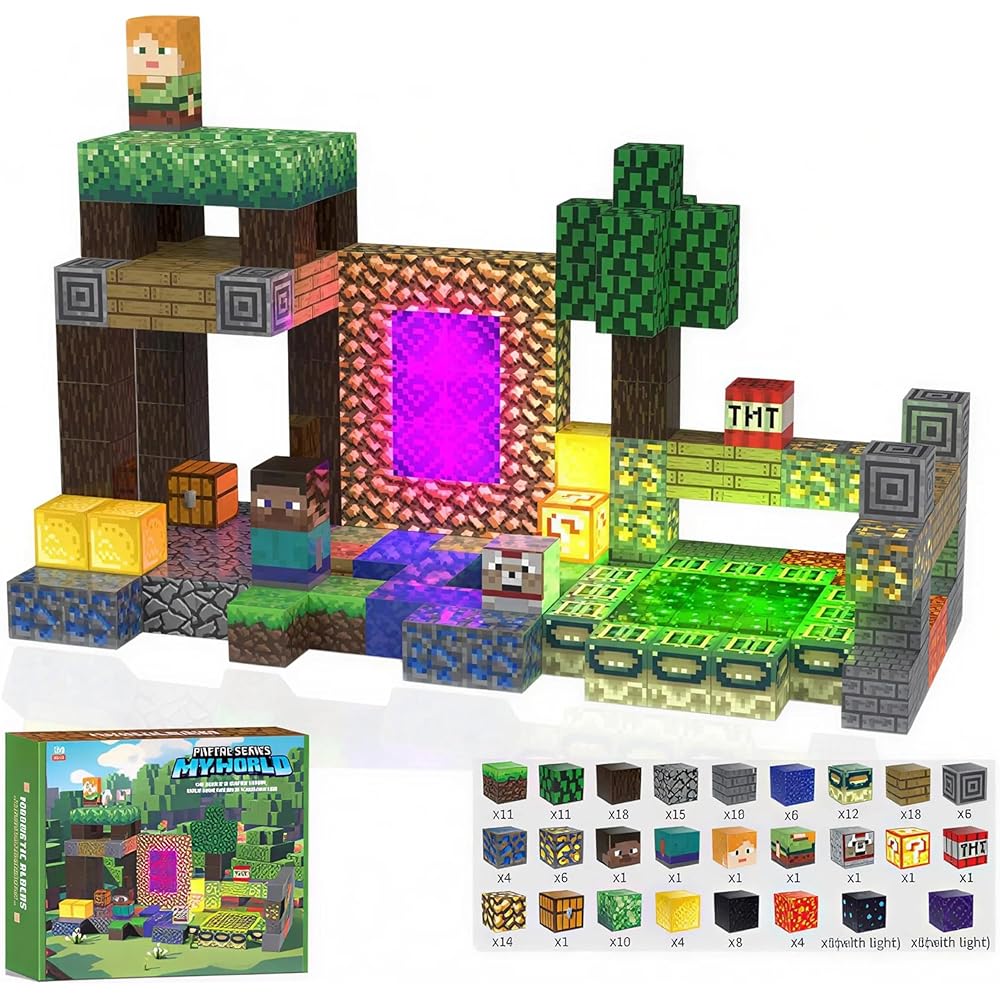 Yoiko Magnet Block Set 180PCS Teleport Theme with 15 Light-Up Blocks Educational Toy for Kids