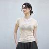 Spring and summer new round neck linen knitted slim-fitting short-sleeved women's high-end basic women's top t Lyocell T-shirt