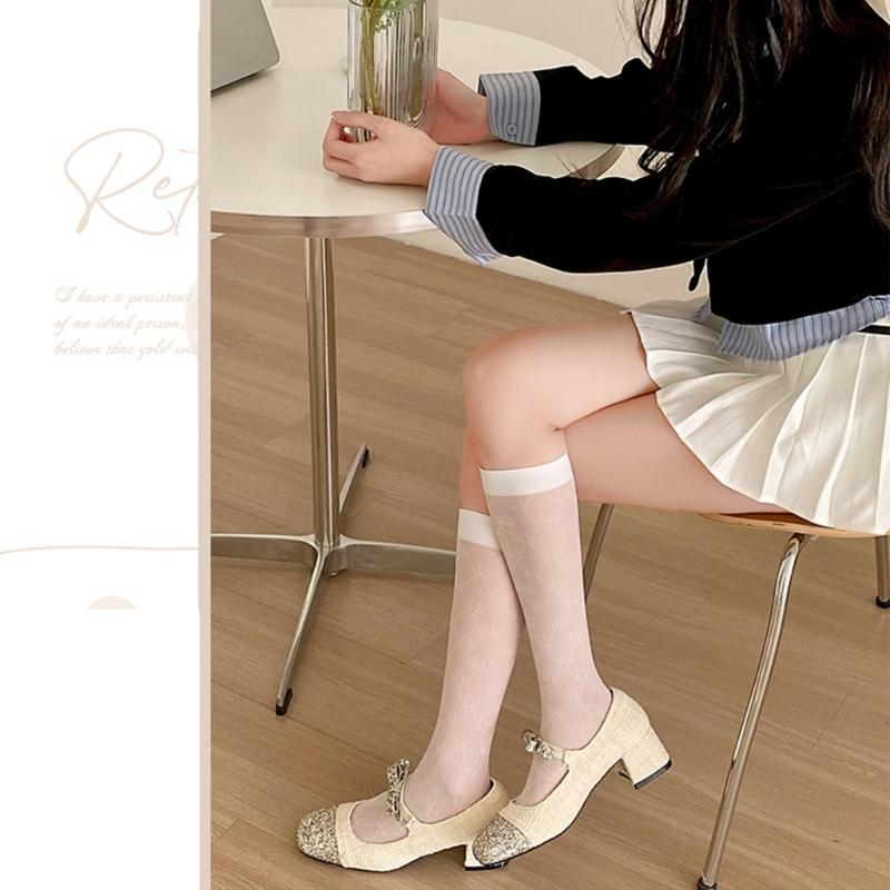 Womens Girls Sheer Knee High Socks Summer Spring Knee High Stockings Nylons Silk Stockings Sweet Cute Calf Socks Gifts