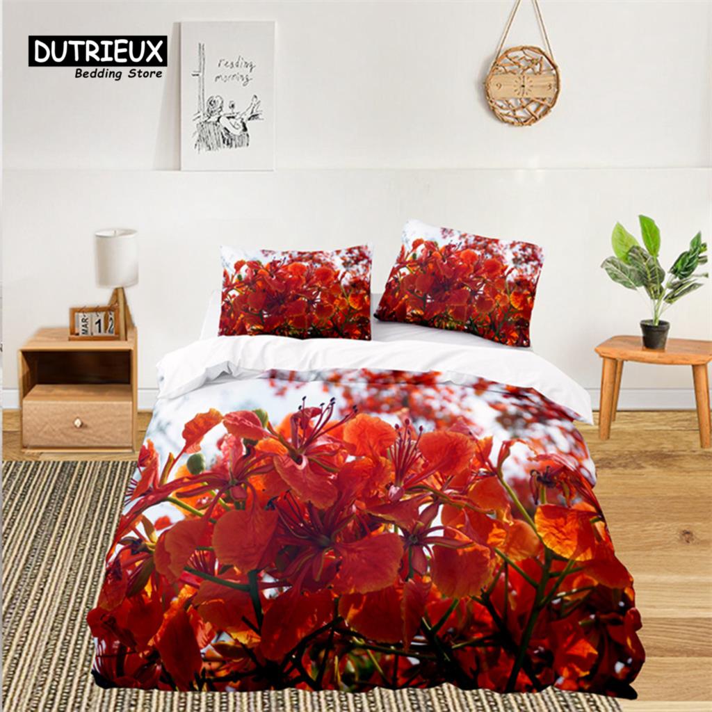 Soft Floral Bedding Set For Kids Girls Adults Leaves Flowers Branch Print Duvet Cover Set Quilt Cover Pillowcases Bedroom Decor