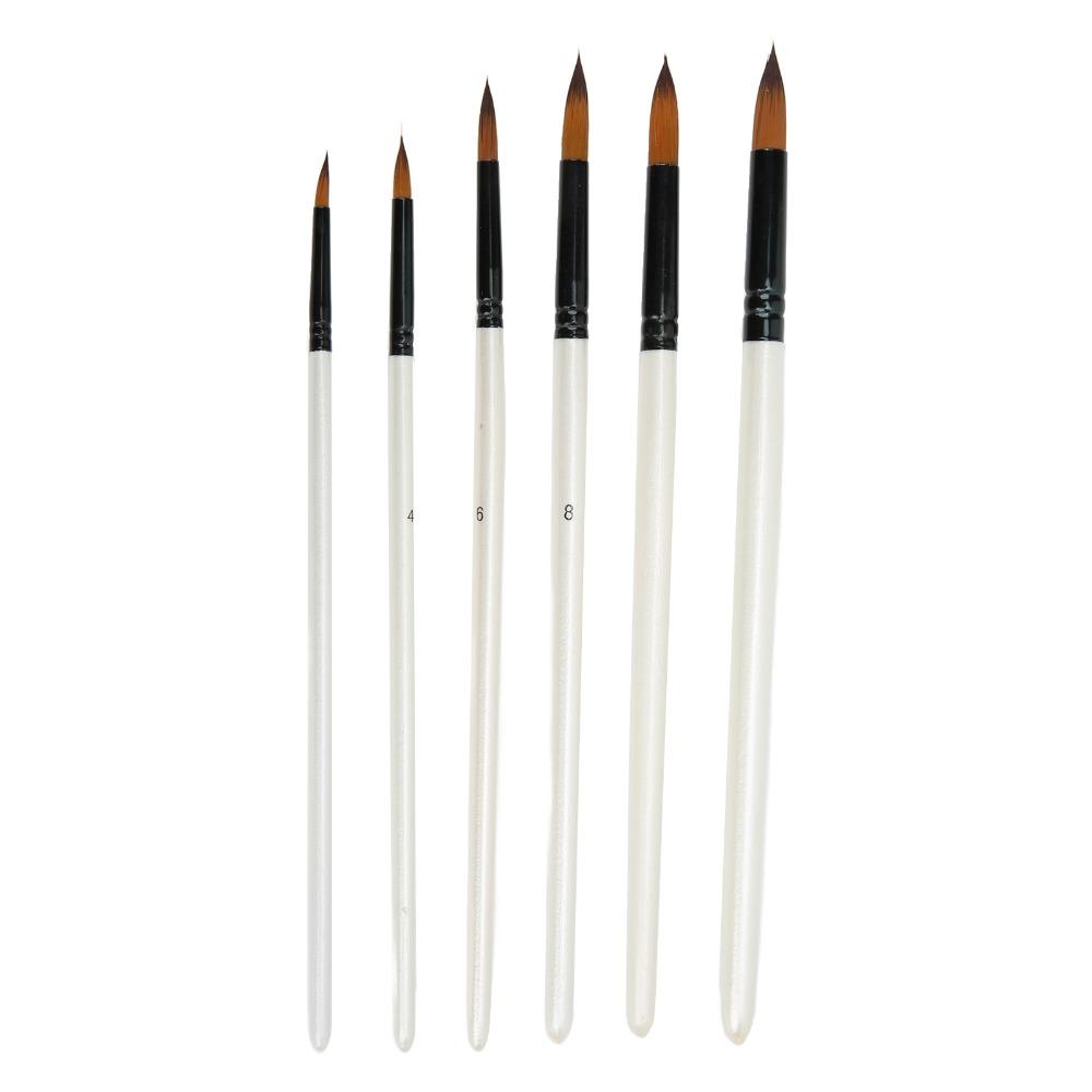 6pcs 6 Sizes Watercolor Brush Set Fine Detail Tip Oil Paint Brush Tips Fine Detail Tip