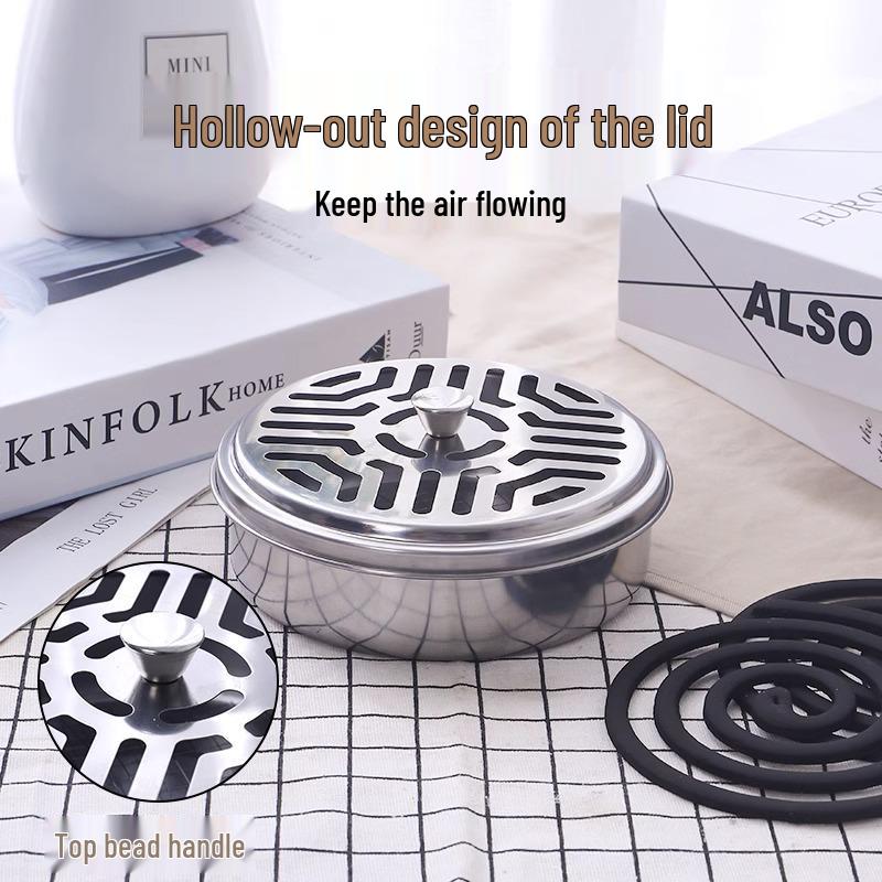 

Creative Fireproof Stainless Steel Mosquito Coil Holder with Lid and Ash Catcher, Anti-Scald Incense Burner for Outdoors Natural Color Mesh Tray
